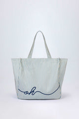 Syracuse-Oversized Canvas Tote Bag in Teal Blue Double Stripe