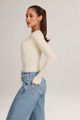 Elodie-Modal Plunge Long-Sleeve Bodysuit in Ivory