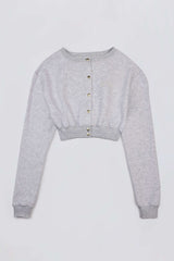 Button-Up Cropped Cardigan in Grey Marl