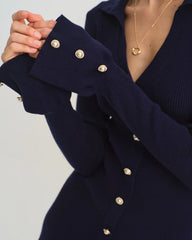 Navy Bell Sleeve A-Line Sweater Dress