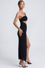 Ishtar-One Shoulder Cut Out Maxi Dress in Black