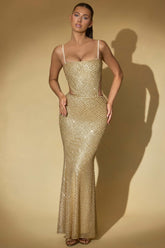 Katalia-Embellished Cut-Out Gown in Gold