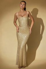 Katalia-Embellished Cut-Out Gown in Gold