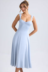 Thandie-Sweetheart-Neck Ruched Midaxi Dress in Light Blue