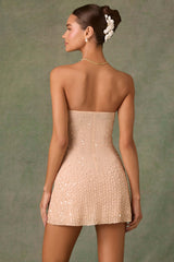 Viela-Embellished Sweetheart-Neck A-Line Mini Dress in Apricot