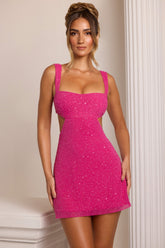 Emilion-Embellished Cut Out Mini Dress in Fuschia