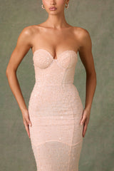 Vesna-Embellished Sweetheart-Neck Fishtail Gown in Dusty Rose