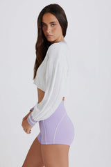 Cable Knit Cotton Cropped Jumper in Lilac Ivory