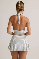 Kori-Modal Halterneck Tank Top in Blue Yellow Stripe
