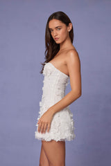 Edita-Embellished Bandeau A-line Mini Dress in White