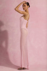 Alara-Semi-Sheer Embellished Corset Gown in Pink
