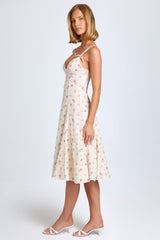 Mallory-Bow-Detail A-Line Midi Dress in Small Rose Print