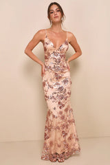 Shine Language Rose Gold Sequin Mermaid Maxi Dress