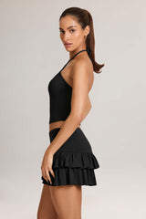 Azaria-Modal Ruffle Mid-Rise Mini Skort in Black