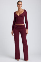 Katya-Mid-Rise Straight-Leg Trousers in Plum