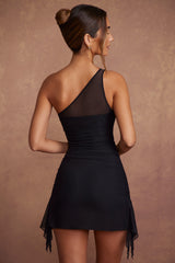 Liliana-Asymmetric Single Sleeve Mini Dress Black