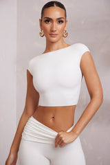 Juno-Cap Sleeve Open Back Crop Top in White