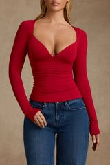 Emry-Modal Ruched Long-Sleeve Top in Red