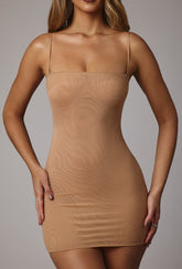 Intimates-Soft Mesh Mini Slip Dress in Almond