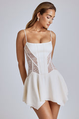 Anniken-Lace Handkerchief Hem Mini Dress in Ivory