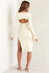 Sawyer-Square Neck Long Sleeve Midi Dress in Ivory