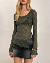 Green Floral See Through Tee