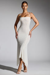 Dole-Embellished Handkerchief Hem Maxi Dress in White