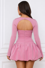 Viola-Long-Sleeve Bubble Hem Mini Dress in Mauve