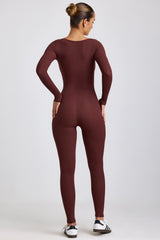 Iris-Petite Ribbed Modal Long Sleeve Jumpsuit in Espresso