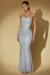 Katalia-Embellished Cut-Out Gown in Silver