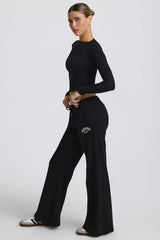 Low-Rise Wide-Leg Joggers in Black