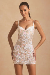 Velena-Embellished Camisole Bodycon Mini Dress in Ivory