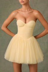 Dottie-Tulle Corset Mini Dress in Yellow