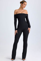 Dilnaz-Modal Off-Shoulder Ruched Jumpsuit in Black