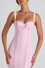Theodora-Button-Detail Midaxi Dress in Soft Pink