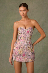 Galia-Embellished Convertible Lace-Up Gown in Floral Pink