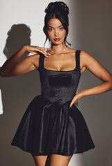 Sueno-Woven Taffeta Corset Mini Dress in Jet Black