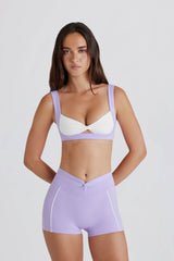 Soft Active Twist-Front Mini Shorts in Lilac