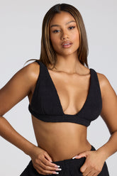 Loungewear-V Neck Fleece Bralette in Black