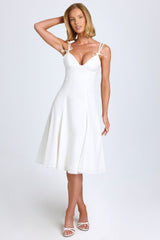 Mallory-Bow-Detail A-Line Midi Dress in White
