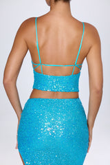 Anaise-Embellished Open-Back Top in Turquoise