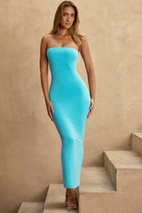 Kali-Modal Bandeau Maxi Dress in Aqua Blue