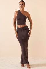 Lena-Modal Twist-Front Maxi Skirt in Chocolate Brown