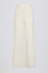 Ribbed-Knit Wide-Leg Joggers in Ivory