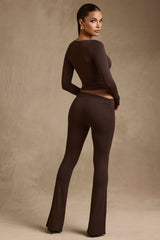Kalei-Modal Asymmetric-Waist Flared Trousers in Chocolate Brown