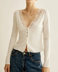 White V Neck Knit Cardigan