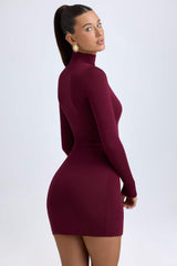 Amira-Modal Turtleneck Mini Dress in Wine Red