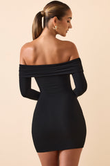 Oriana-Modal Off-Shoulder Mini Dress in Black