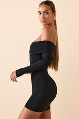 Oriana-Modal Off-Shoulder Mini Dress in Black