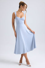 Thandie-Sweetheart-Neck Ruched Midaxi Dress in Light Blue